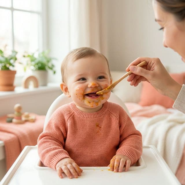 Happy baby eating
